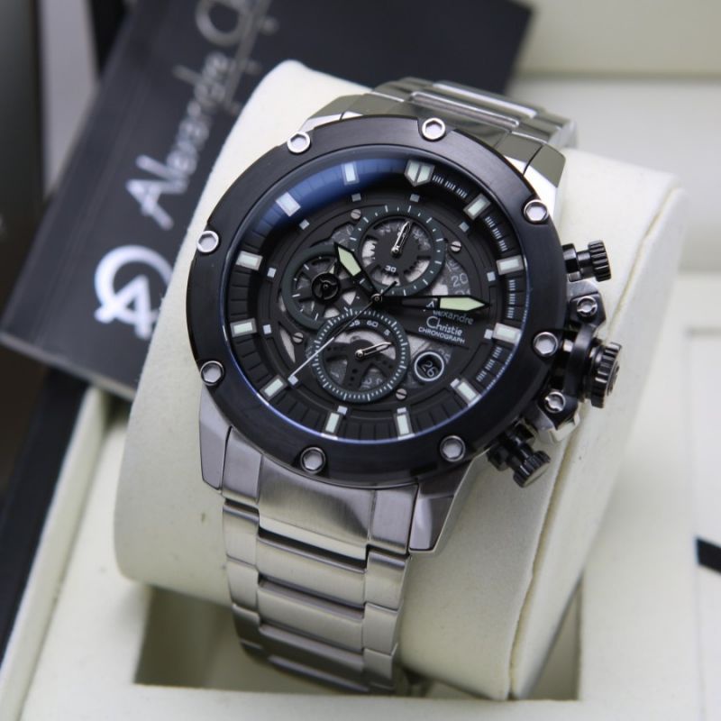 JAM TANGAN PRIA ALEXANDRE CHRISTIE AC 6564 SILVE BKACK AC 6564 ORIGINAL