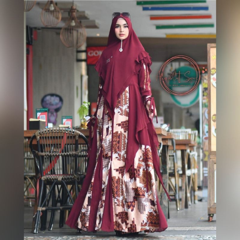 Gamis Alqiblat syari maroon