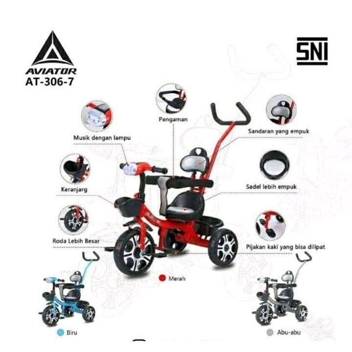 Sepeda Roda 3 Tiga Merk EXOTIC Dan Aviator. Musik Lampu Dorong Tricycle Anak. Ban Karet