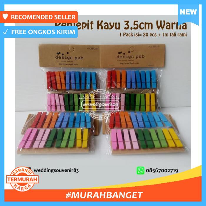 

Klip Kertas - Penjepit Kayu 3.5Cm Warna - Pengikat & Perekat