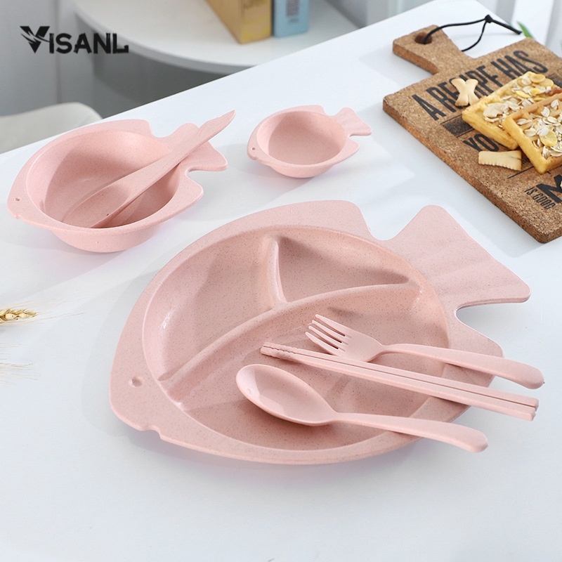 Kartun Plate  Wheatstraw Piring Makan 7 IN 1 BPA free Warna Warni Set Piring Anak Piring Keluarga Mangkuk Saji