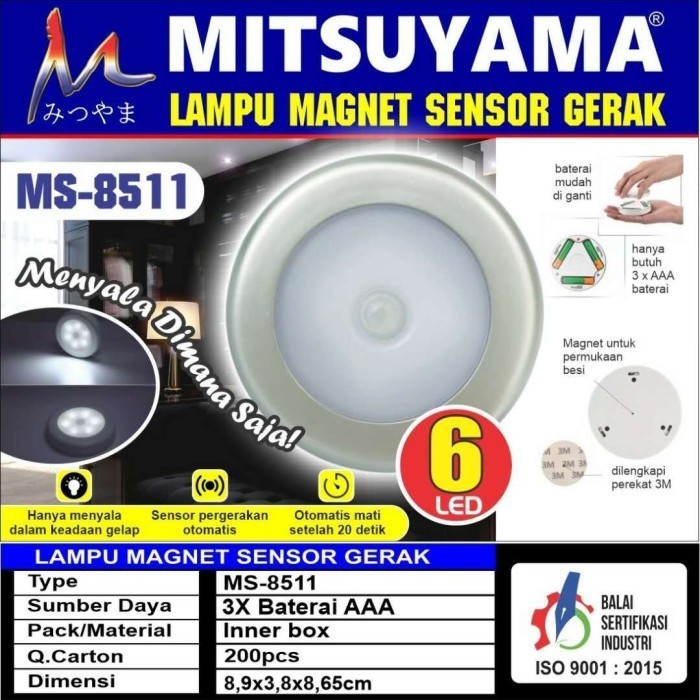 Lampu Tempel / Magnet LED dengan Sensor Gerak Mitsuyama MS 8511