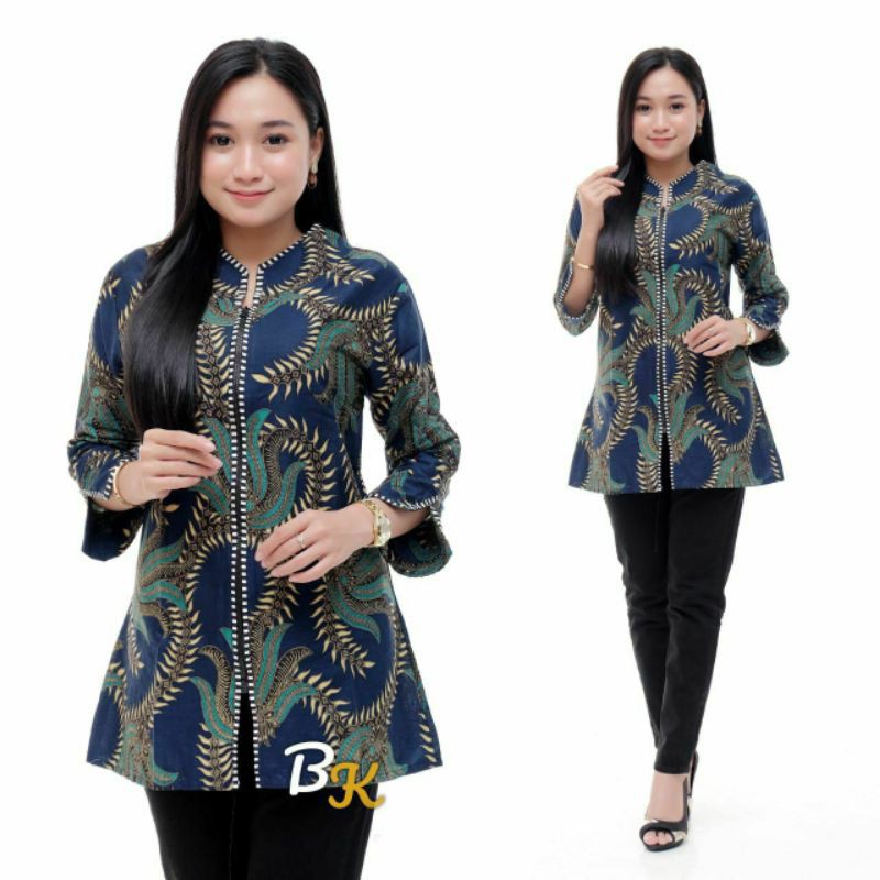 [ TERBARU ] ATASAN BATIK WANITA KERJA KANTOR ORI SHABIRAH BATIKSOLO BLOUSE BLUSEBATIK BATIKMODERN XL-Gedangan biru blus