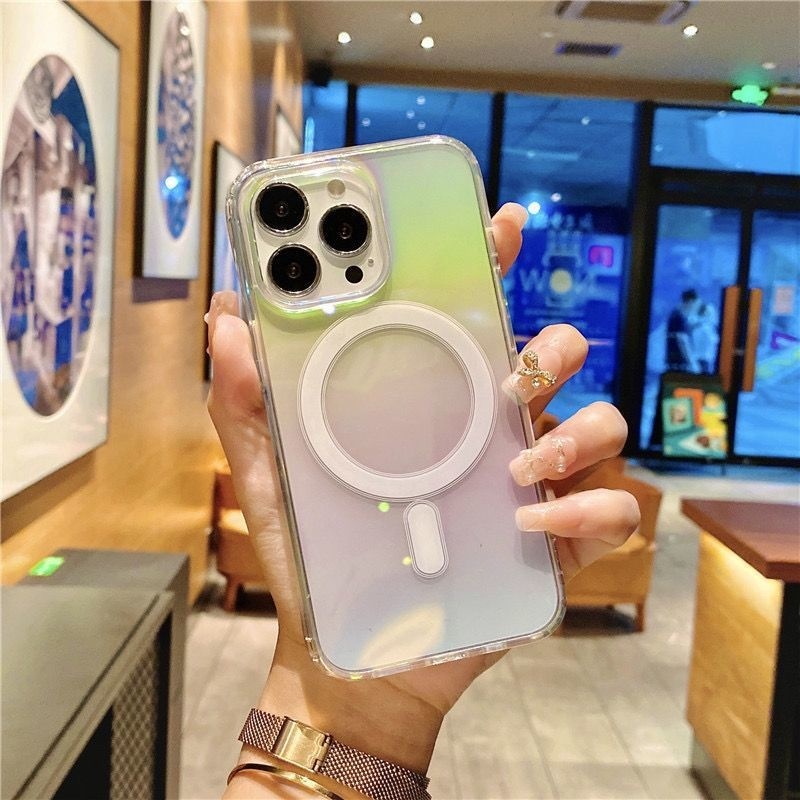 Case Magnetik Laser Warna-Warni Untuk iPhone 12 13 14 11 Pro Max X Xs Max Xr reyv