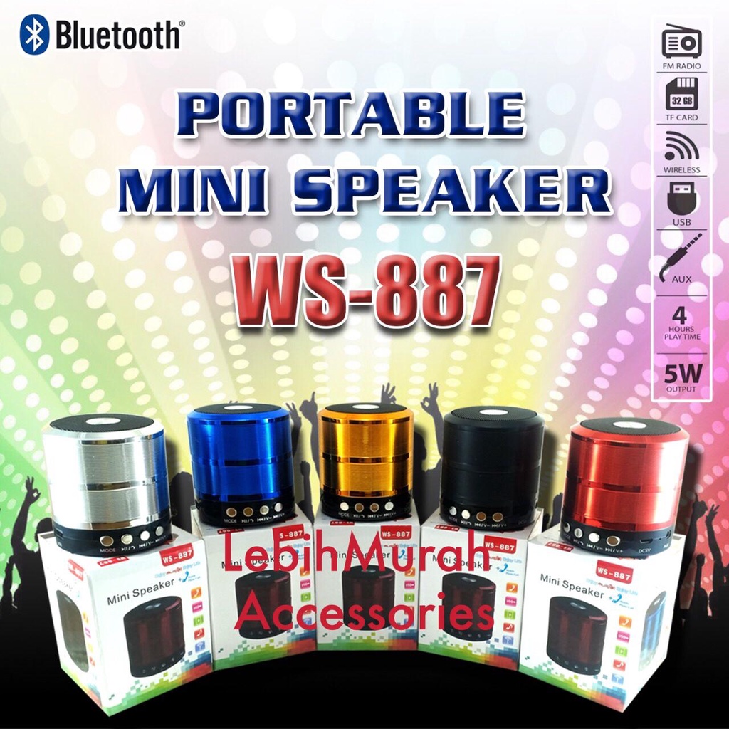 Speaker Bluetooth Music Box Motif Chorme Type WS887 Speaker Wireless Stereo WS 887 Speaker Mini Speaker Aktif