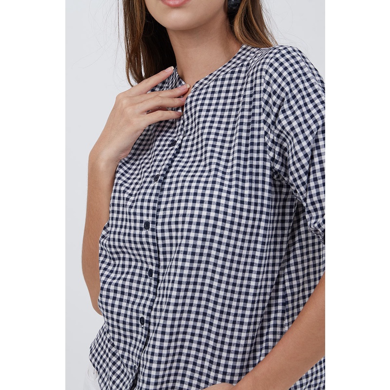 Sorabel - Sree Plaid Simple Blouse/ Kemeja Wanita Motif Kotak-kotak Collar Neck Lengan 3/4-4