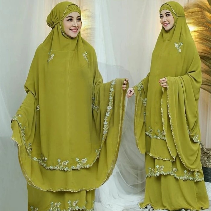 mukenah dewasa murah bordir cantik mukena renda mewah terbaru janet - Hijau