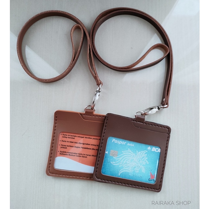 

Name Tag id card holder kulit Horizontal Lanyard Landscape model TERBARU.