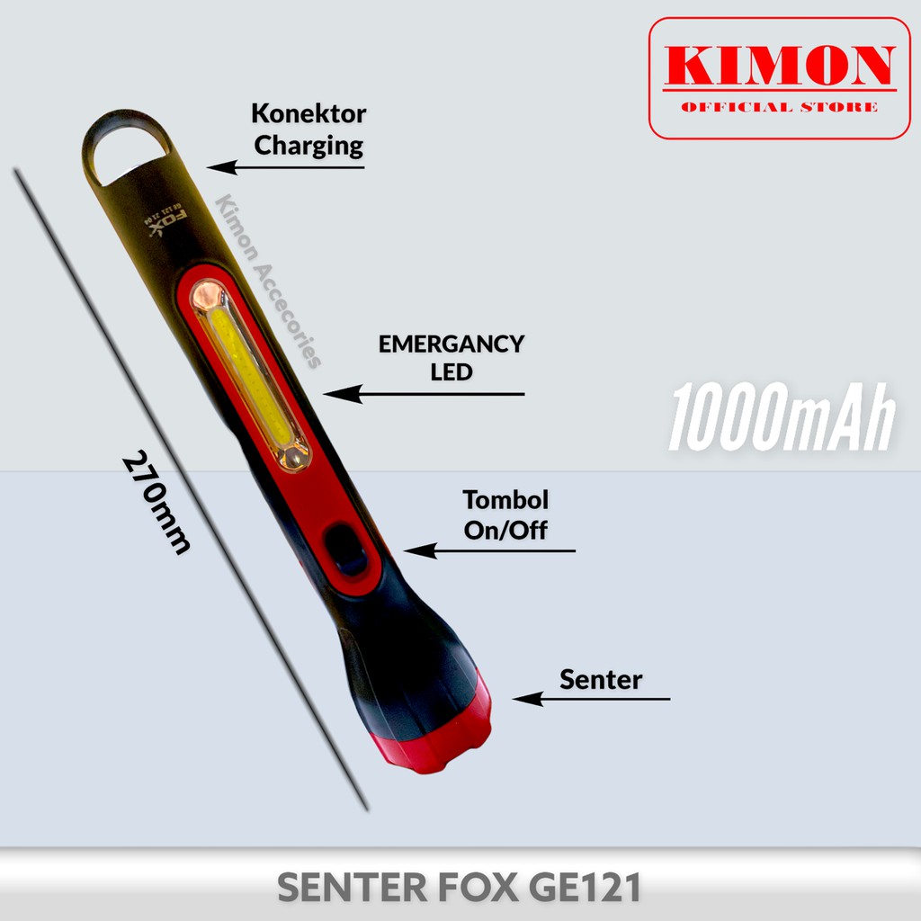 SENTER 2IN1 FOX GE121 LAMPU DARURAT EMERGANCY LAMP ISI ULANG BATERAI