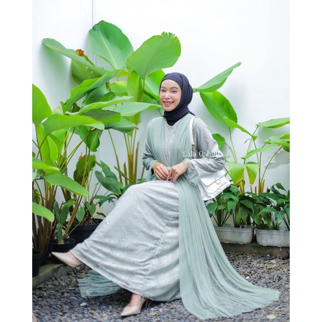 Raina Premium Long Dress ( Brukat gamis premium ) lebaran dress kaftan pastel