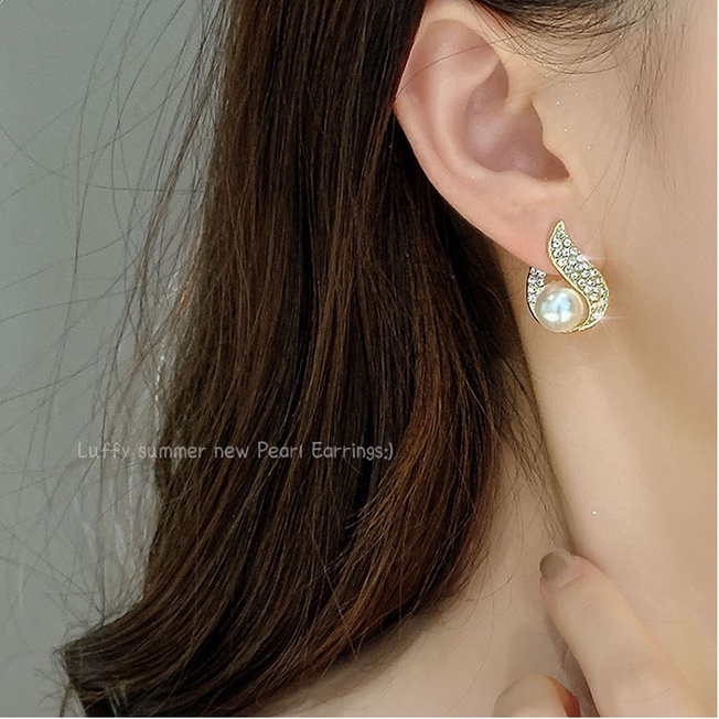 Anting Stud Hias Mutiara Berlian Gaya Retro Korea Untuk Wanita