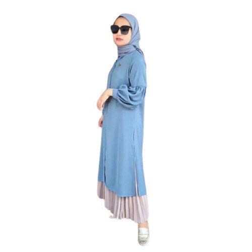 Baju Tunik Fashion Muslim Long Tunic Dianara Busui Wolfis Premium Jumbo Biru Wardah, S Casual Elegan