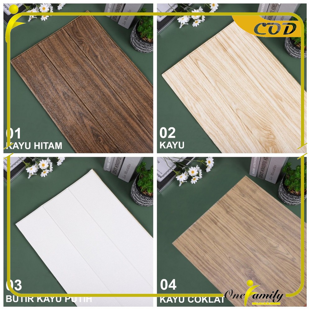 ONE-C55-58 WallSticker Kayu Wallpaper Dinding 3D Wall Sticker Foam Batu Bata Walpaper Dinding Murah-KAYU