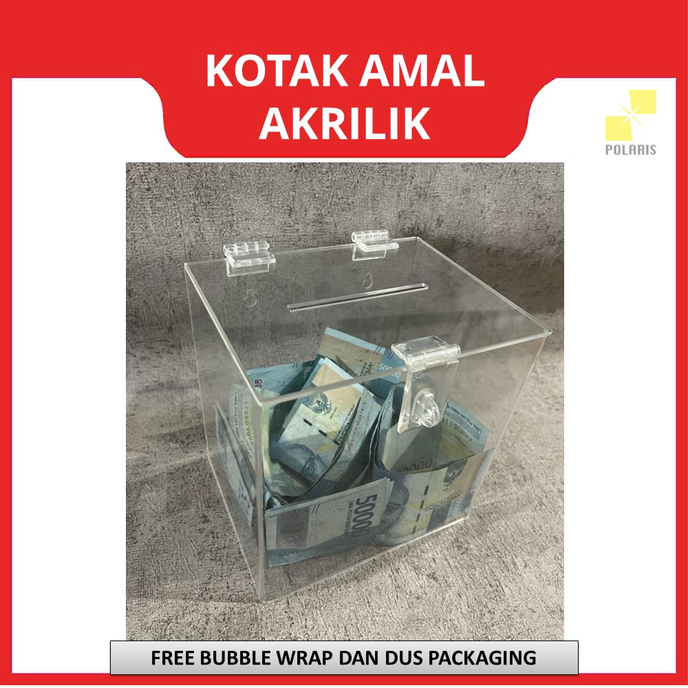 KOTAK AMAL ACRYLIC KOTAK INFAQ - BOX TEMPAT DONASI AKRILIK - WADAH SUMBANGAN - TEMPAT DANA BANTUAN 15x12X15 CM