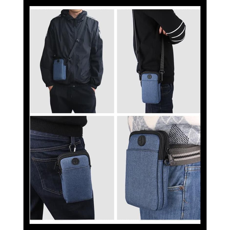BAYAR DITEMPAT]] Waist bag Tas pinggang HP pria - tas selempang kecil denim cowok PROMOKode 952