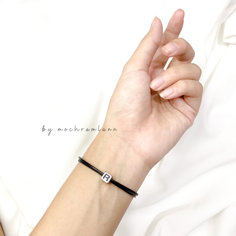 Gelang Inisial Silver Monochrome / Gelang Inisial Huruf / Gelang Tali Murah