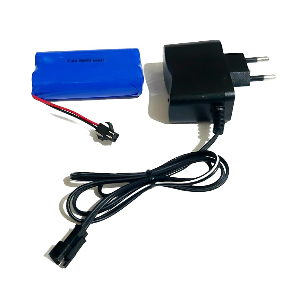 Baterai Mobil RC + Adaptor Charger Baterai Type 18650 Li-ion 3.7v - 6800mAh Socket Hitam