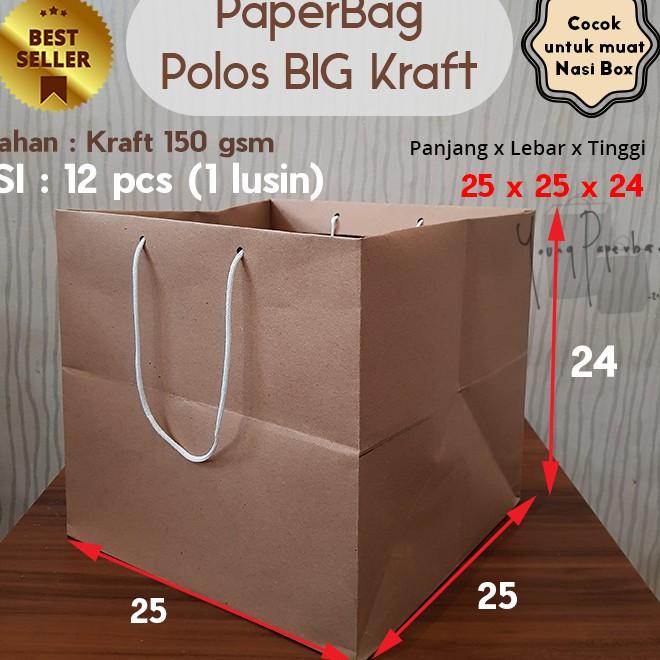 

Ready T8TM9 Paper bag / Tas Kertas Paperbag Kraft Coklat Kotak Nasi Box / Kue 25 x 25 x 24 (12 pcs)