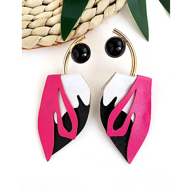 LRC Anting Tusuk Fashion Alloy Pu Color Matching Geometric Earrings F6268X