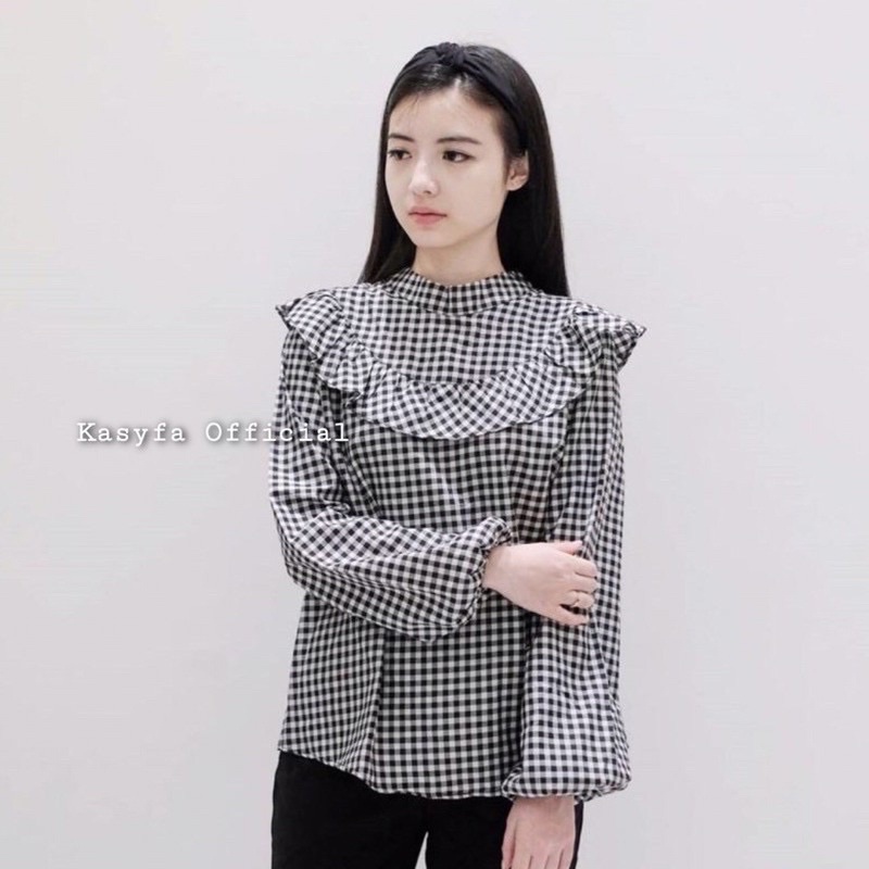 IVORY TOP // BLOUSE TARTAN KOTAK REMPEL DADA