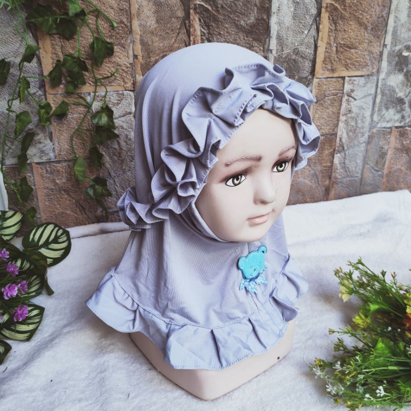 Jilbab baby anak lucu 3 4 5 6 7 8 9 bulan 1 2 tahun rempel ruffle kepala ( jilbab baby Haruka )