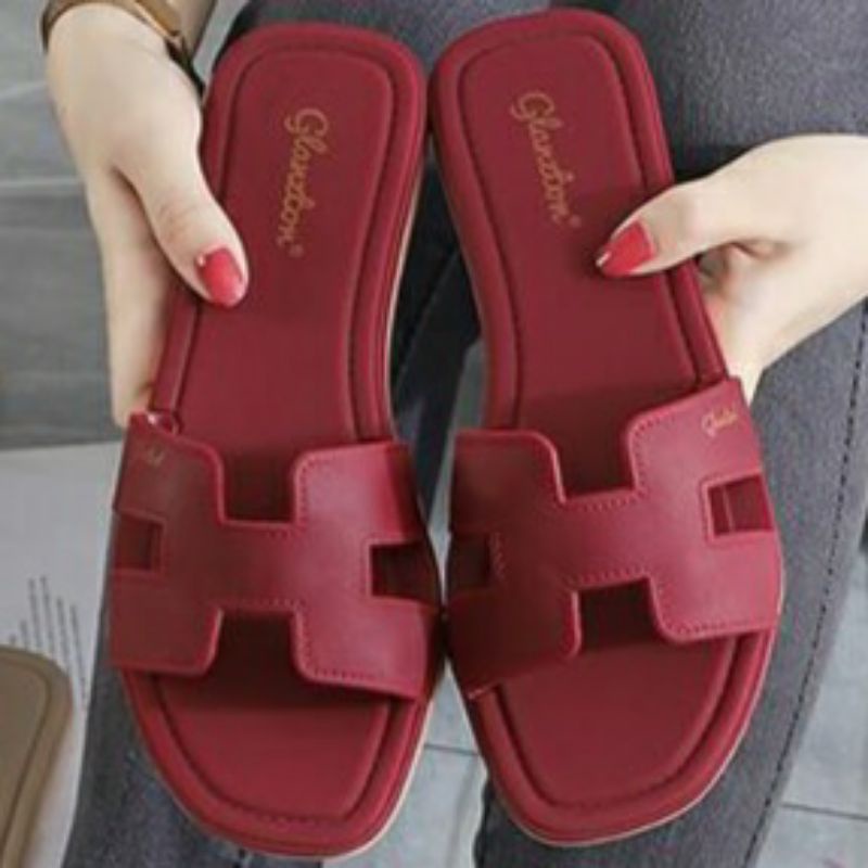 Sandal Glanzton 1838 Wanita Karet Jelly Import Sendal L1838 Glanston Glaston Flat Cewek Perempuan Selop Slop Murah Kekinian Kokop Slip1838-QPS L1838JPS L1838VPS L1838YPS Sun-FIRLY Impor Alice Import Cantik Casual Kasual Polos Model H Original 37-41-Marun