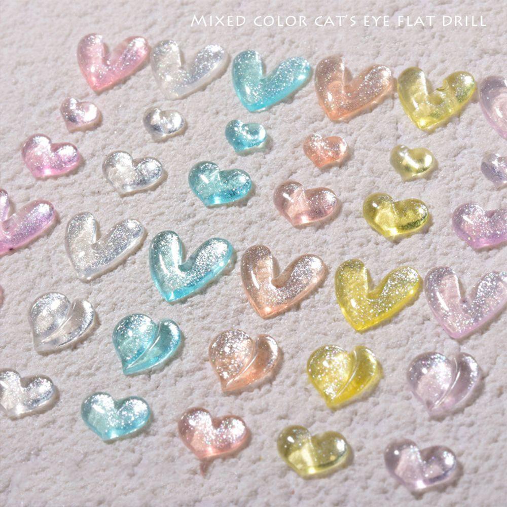 MXBEAUTY Trendy Cat Eye Nail Charms Delicate DIY Nail Art Decoration 3D Heart Nail Rhinestones 30pcs Peach Hearts Flat Bottom Drill Mixed Color Aurora Nail Ornaments Crystal Manicure Jewelry