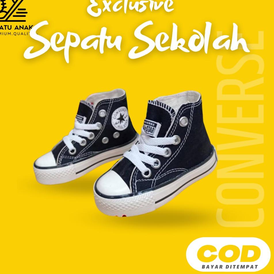 BF. ‑ Sepatu Anak Sepatu Sekolah Anak Hitam Putih TK SD Umur 2 3 4 5 6 7 8 9 10 11 12 Tahun Converse