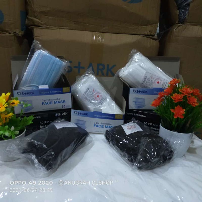 Masker 3 ply Earloop isi 50pcs stark KEMENKES