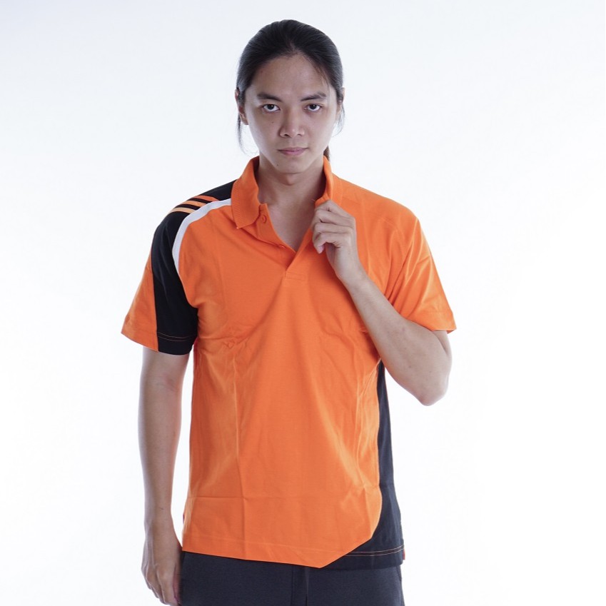 KAOS POLO BAJU OLAHRAGA KATUN 100% KOMBINASI OREN HITAM PUTIH BONERA