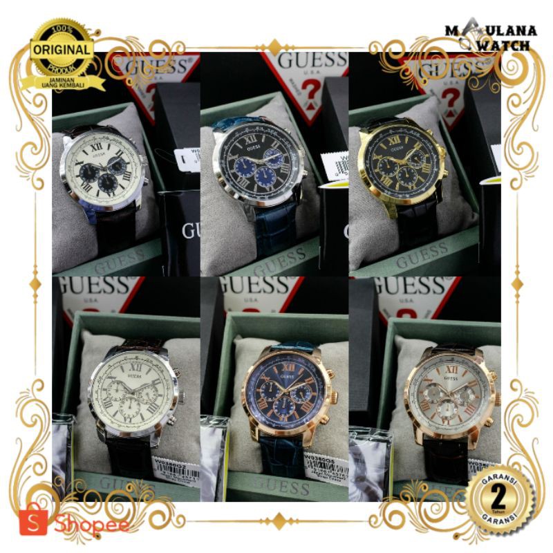 JAM TANGAN PRIA WANITA | RANTAI | KULIT | KARET | MURAH | PRIA GUESS W0380G1 W0380G2 W0380G3 W0380G4
