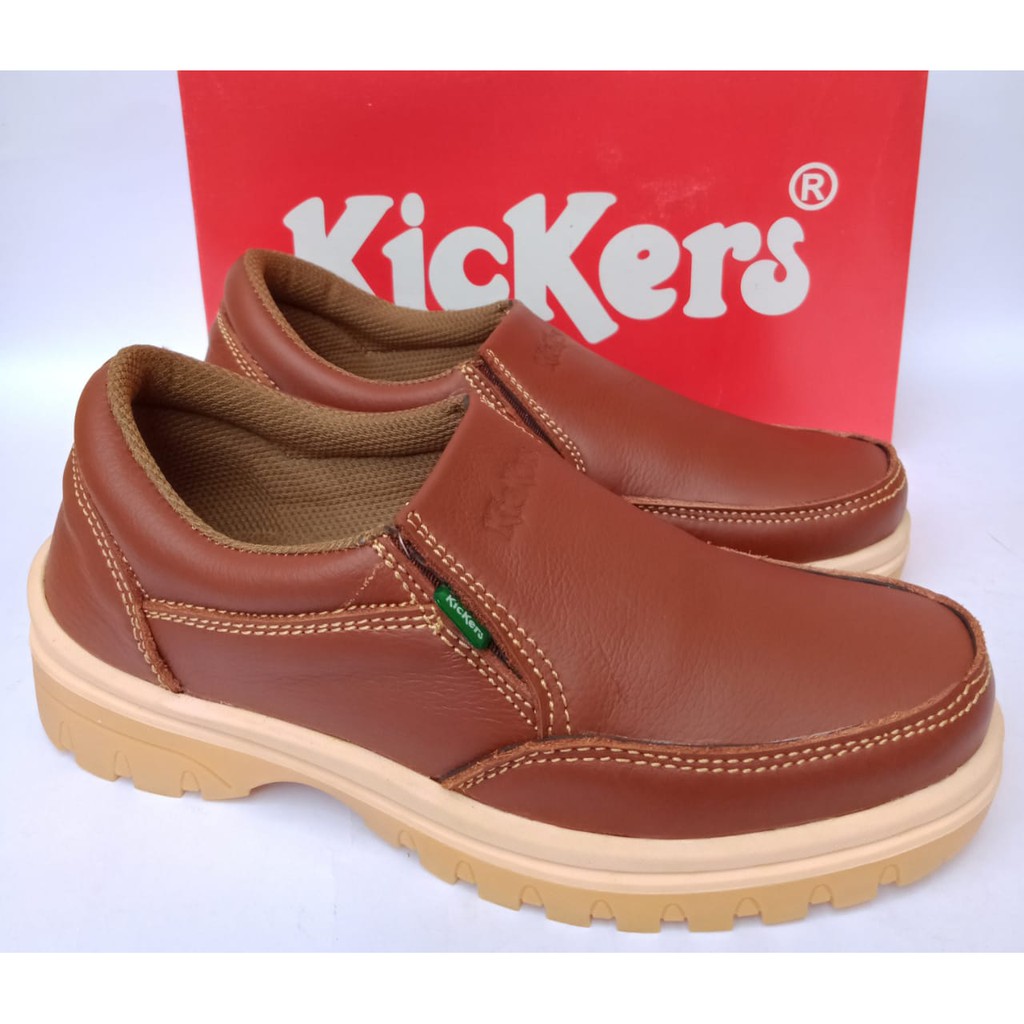 Sepatu kickers kulit pria asli original casual santai kasual slip on tanpa tali terbarumurahselopCOD