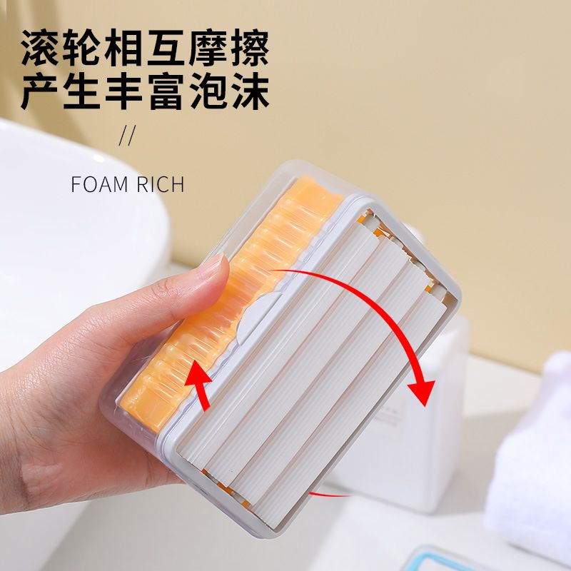 (BOW) Tempat Sabun Batang 2in1 Dengan Sikat Roll Pembersih Pakaian Dan Piring Portable