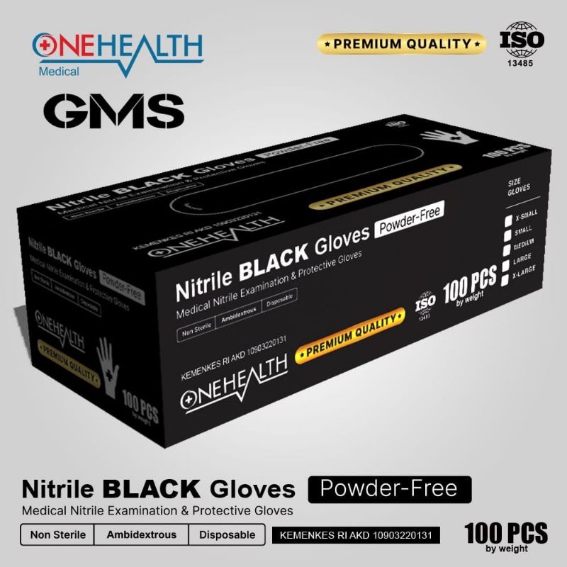 Sarung Tangan Nitrile Black Onehealth Per Box isi 100 Pcs / Sarung Tangan Nitril Hitam