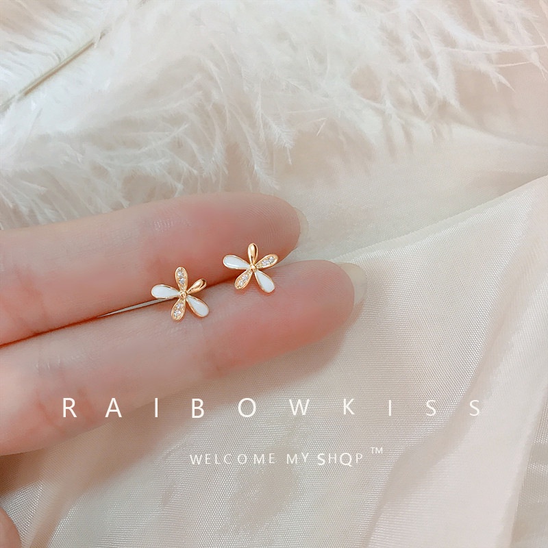 Anting Tusuk Motif Bunga Bahan Alloy Hias Berlian Imitasi Untuk Wanita