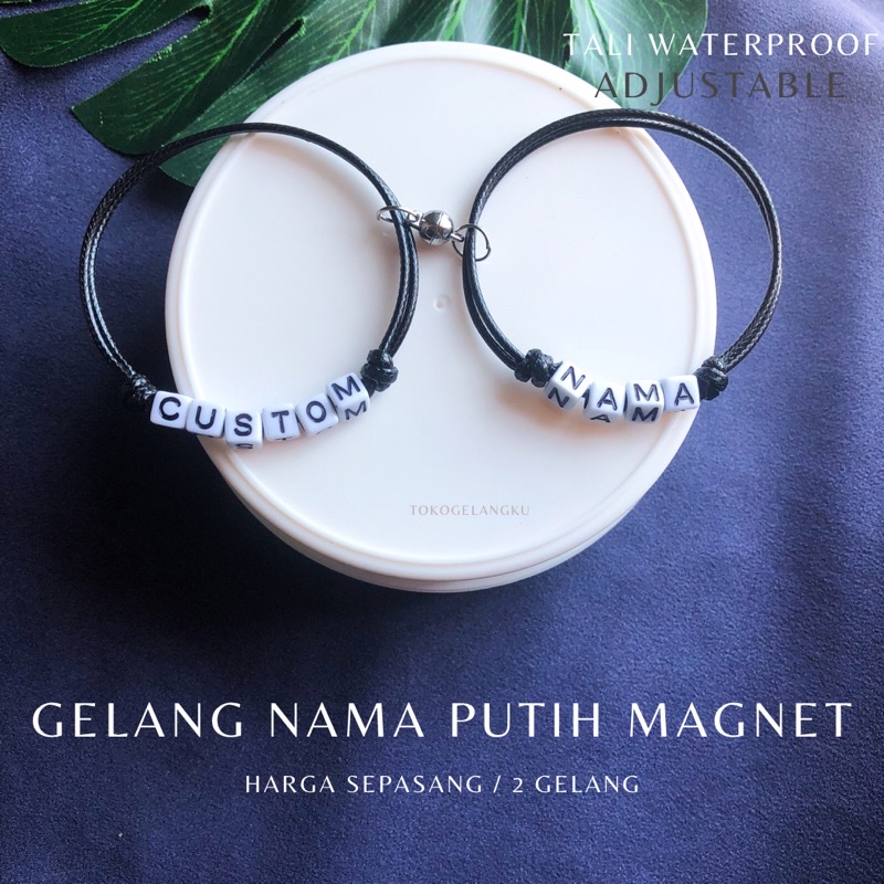 (2 Gelang) Gelang Nama Couple Magnet / Huruf Dadu Kotak Putih Inisial / Gelang Couple Pacar-Sahabat / Real pict Murah