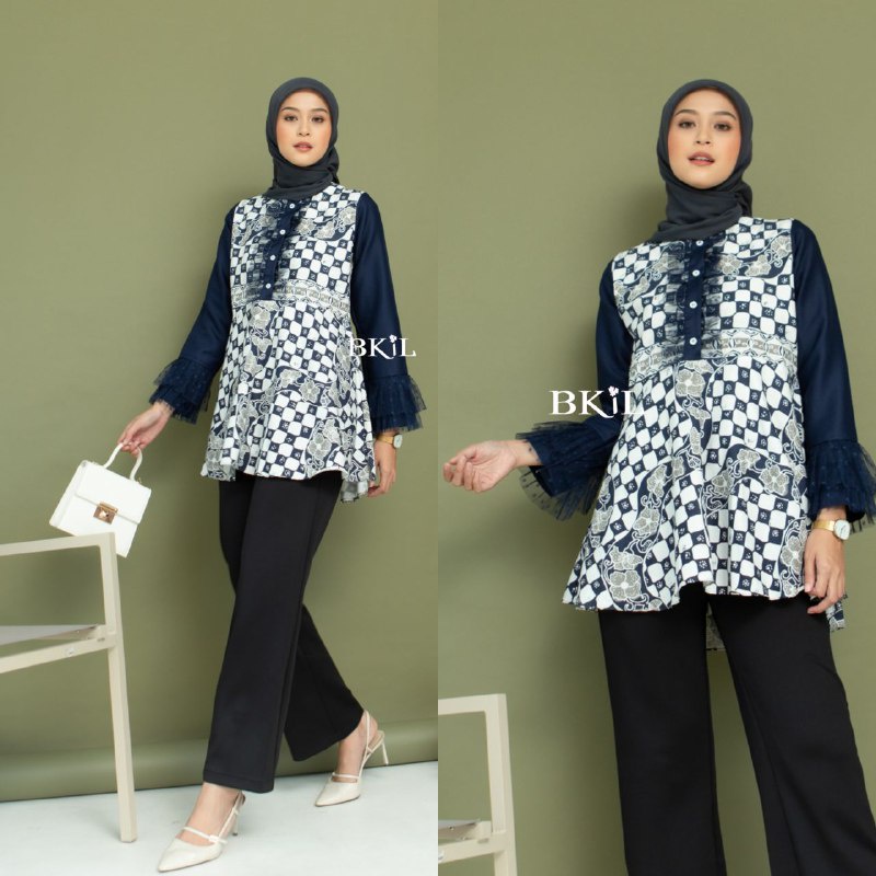 blus batik kombinasi tile polkadot blus batik moderen blouse batik kerja