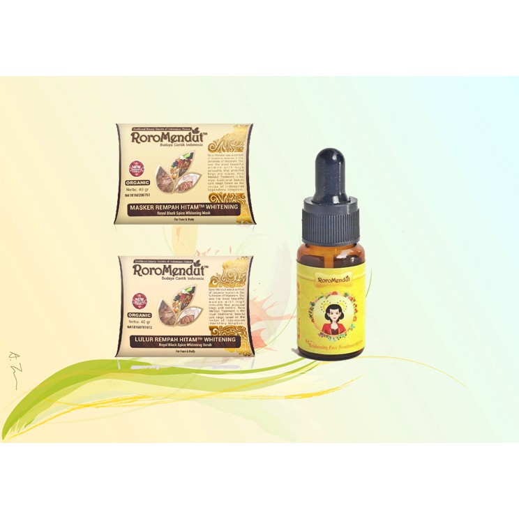 Roro Mendut Paket Lengkap Brightening (FTO 15 ml, 1 Masker Rempah Hitam , 1 Lulur Rempah Hitam )