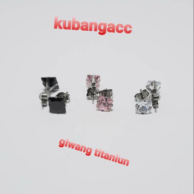 Giwang. Anting tusuk Titanium model mata zirconia kotak giwang titanium murah