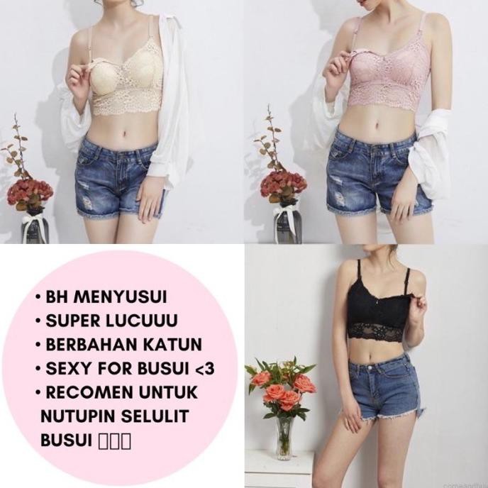 Bra Menyusui Kamisol Lace Up••| Bh Menyusui Lucu|Bh Menyusui Sexy - Hitam, Xxl Terbaru