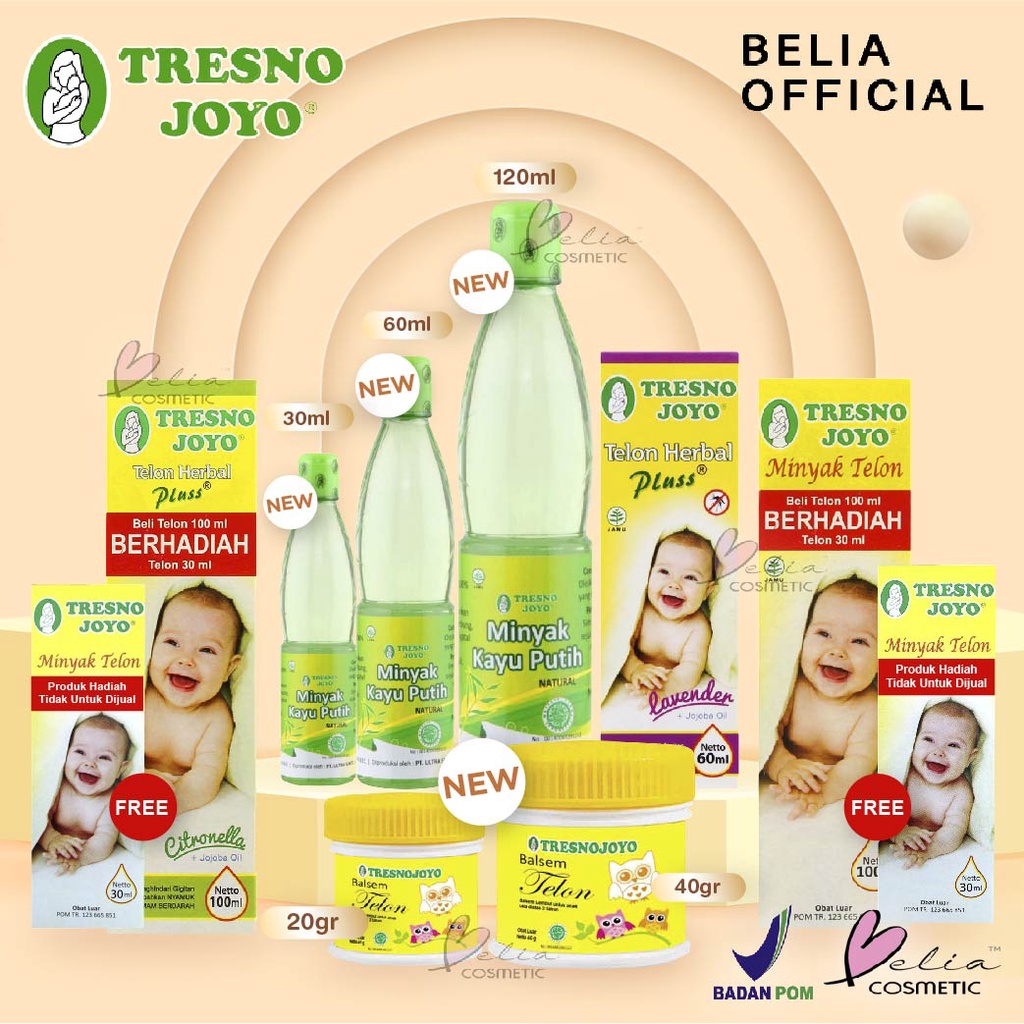 ❤ BELIA ❤ TRESNO JOYO TJ Minyak Telon Herbal 100ml BONUS 30ml &amp; 60ml Plus Tresnojoyo Pluss (✔BPOM)