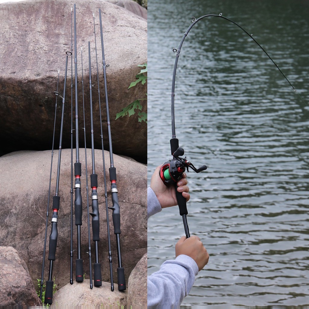 Carbon Fiber Spinning Baitcasting Fishing Rod Max Drag 5kg Fishing Pole 1.65m 1.8m M and ML Joran Pancing 2 Sections Solid Tip Carbon Fishing Pole Max Drag 4-10kg Fishing Rod Saltwater Freshwater Bass Rod Fishing Hook Fishing Gear Fishing Tool Gift