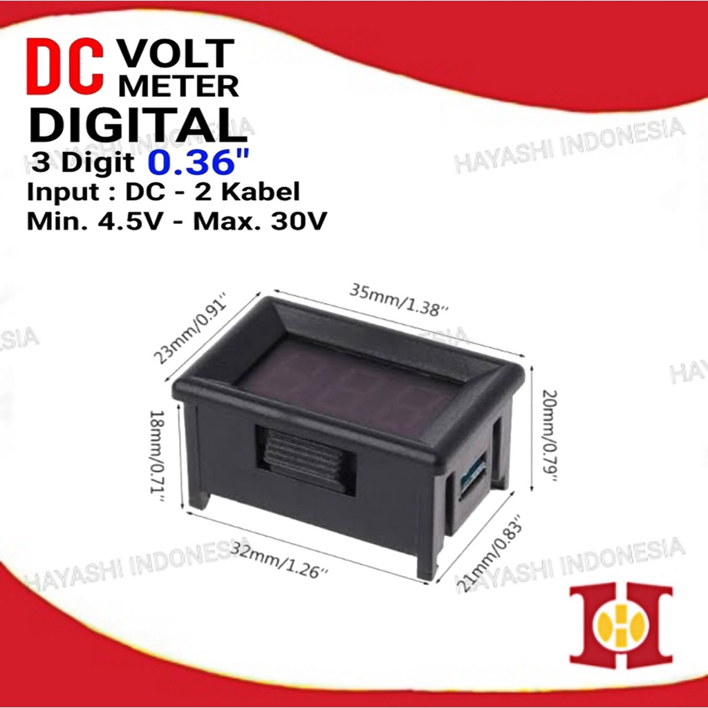 Volt Meter DC 4.5 - 30V Digital Voltmeter 0.36&quot; Dengan Frame 2 Kabel