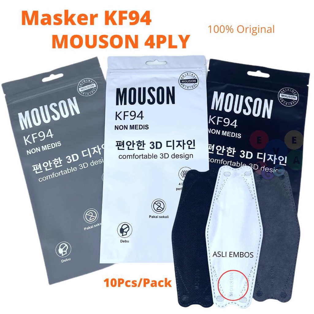 Masker KF94 MOUSON 4PLY ISI 10pcs Masker KF 94 Masker 4D Masker KF94 KOREA 4ply KF94 Warna isi 10pc Murah