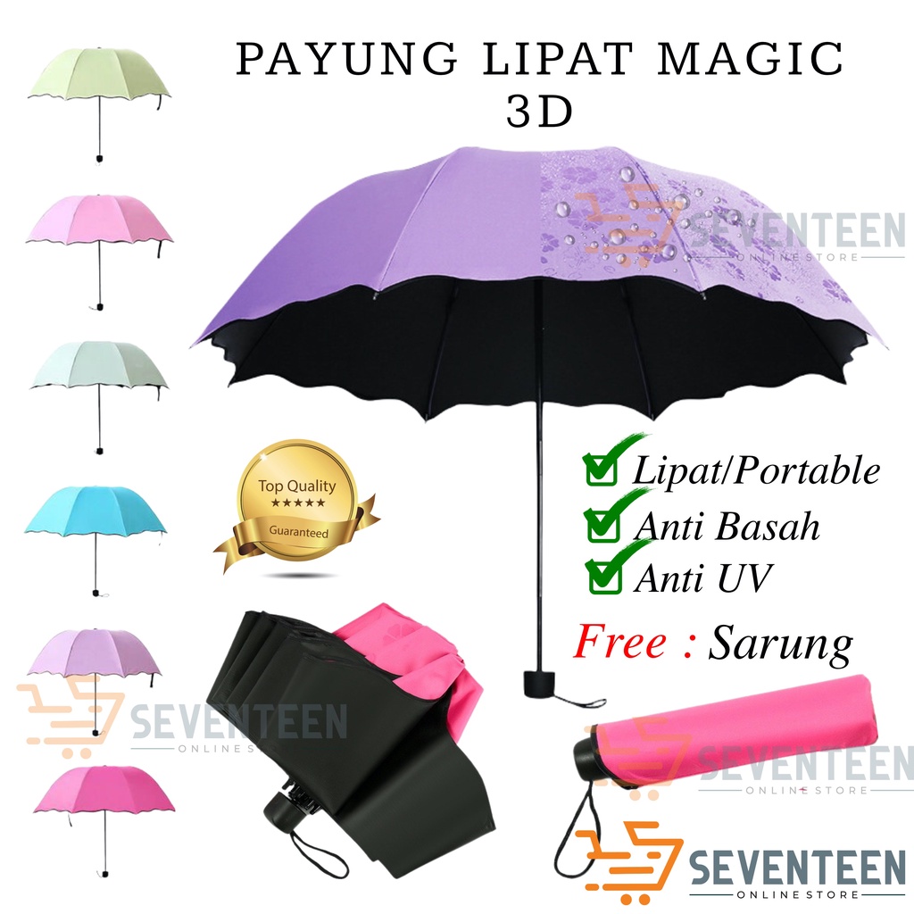 SEVENTEEN PAYUNG HUJAN MOTIF 3D PAYUNG MAGIC ANTI ULTRA VIOLET ANTI PANAS UV PAYUNG LIPAT AJAIB UMBRELLA