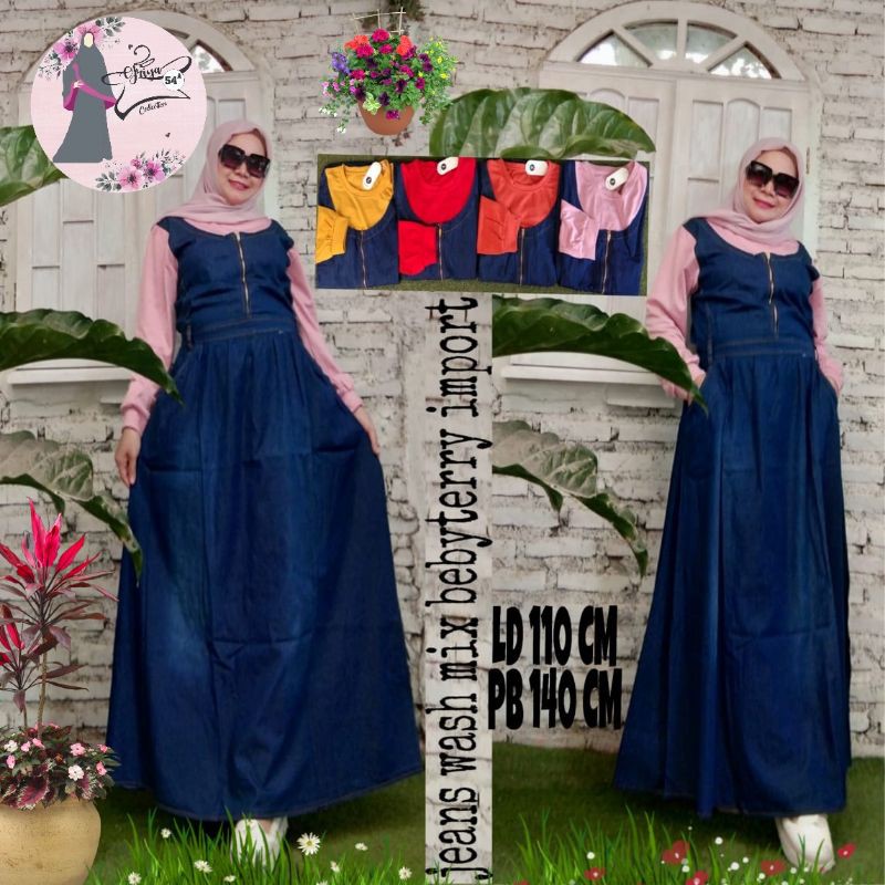 GAMIS MUSLIM WANITA GAMIS JEANS WASH GAMIS KAOS POLOS MIX JEANS BUSANA MUSLIM WANITA BUSANA MUSLIM W
