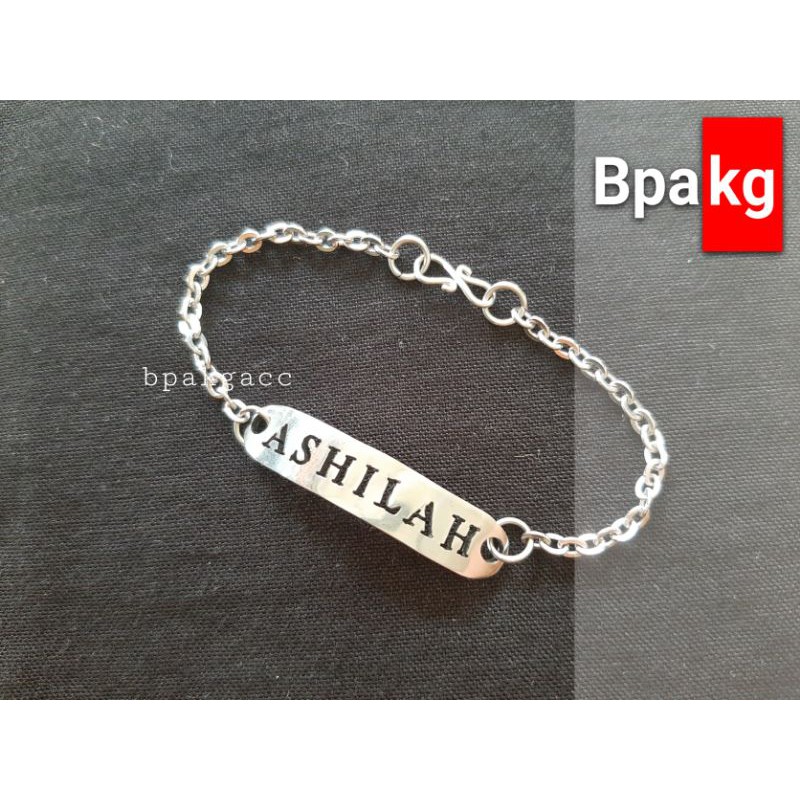 Gelang custom nama simple # Gelang ukir nama monel besi putih asli anti karat silver necklace murah