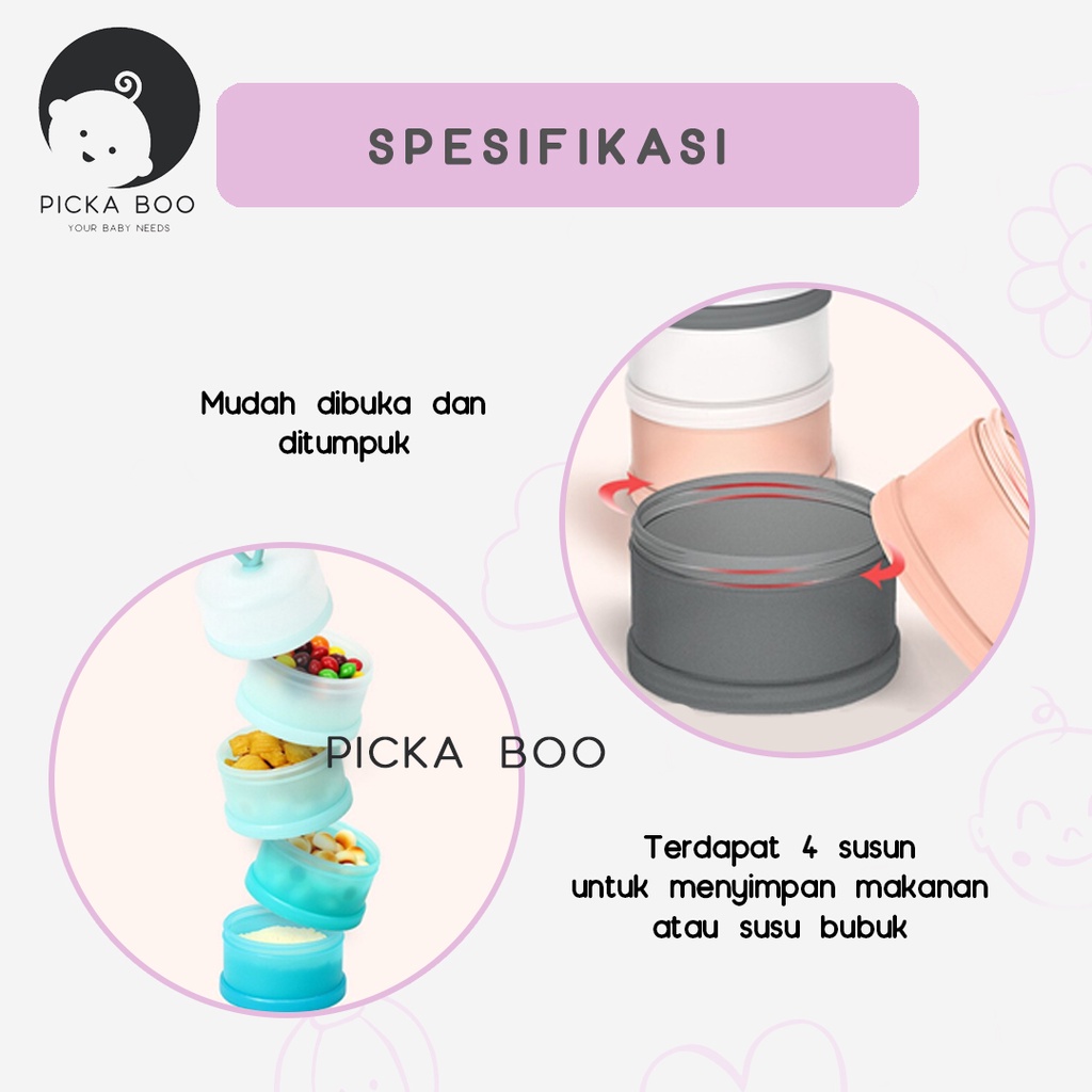 PICKA BOO Dispenser Susu Tempat Susu Bubuk Traveling 4 Susun