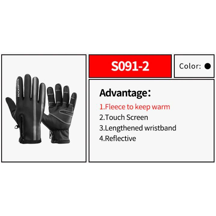 Rockbros Sarung Tangan Sepeda Full Finger Thermal Warm Touchscreen Size M - S091-2 - Black