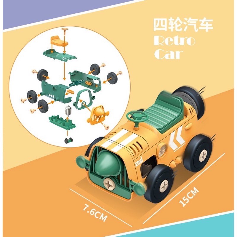 diy retro car transport - mainan bongkar pasang mobil - mainan edukasi